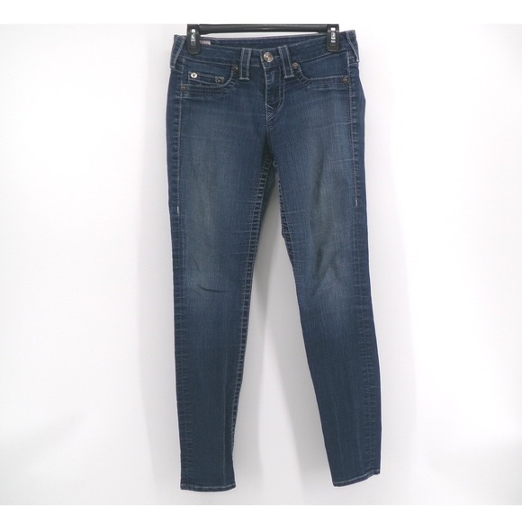 True Religion Denim - True Religion Halle Jeans Womens 28 Blue Solid Super Skinny Mid Rise Y2K USA